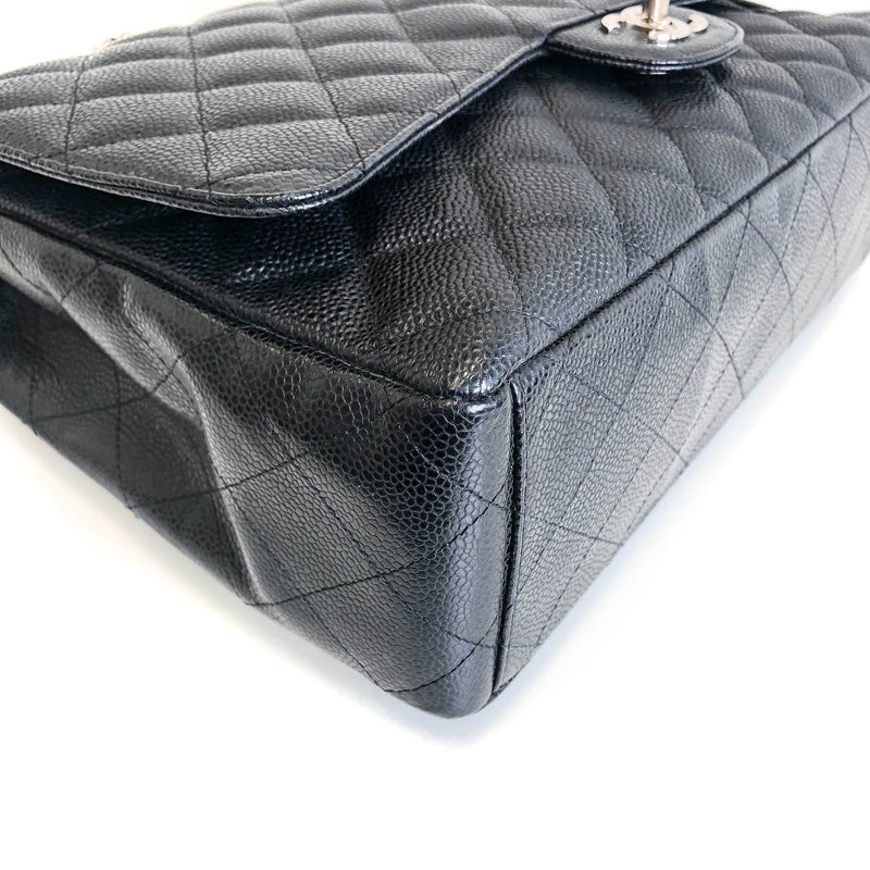 Single Flap Maxi in Black Caviar Leather with Silver Hardware