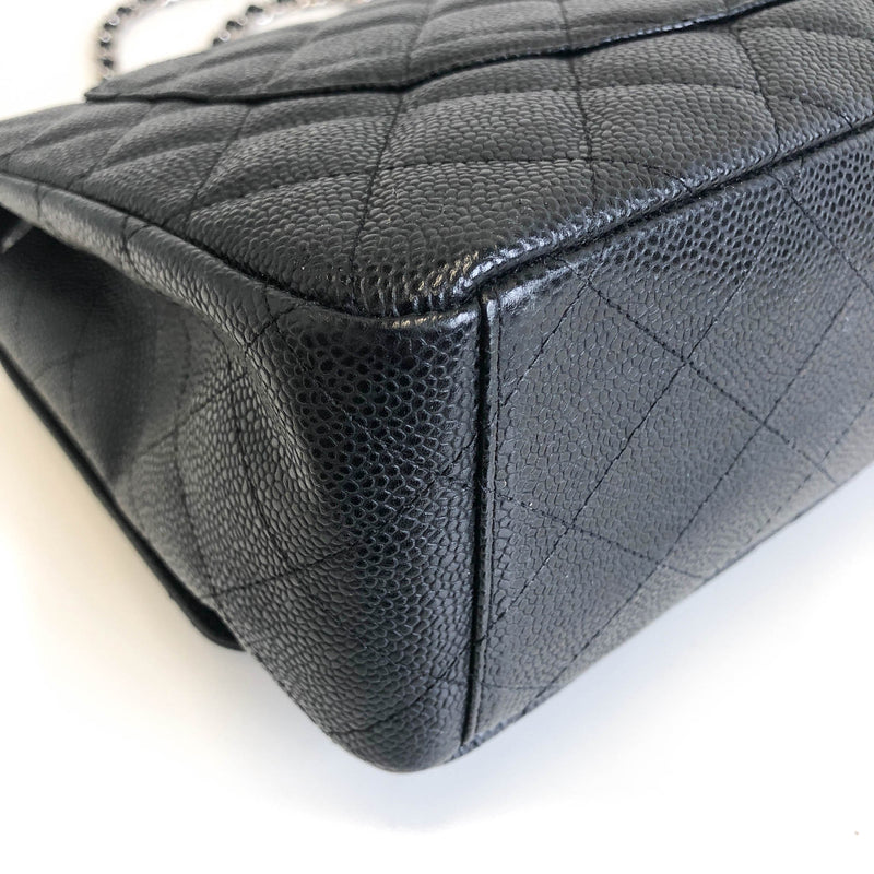 Single Flap Maxi in Black Caviar Leather with Silver Hardware