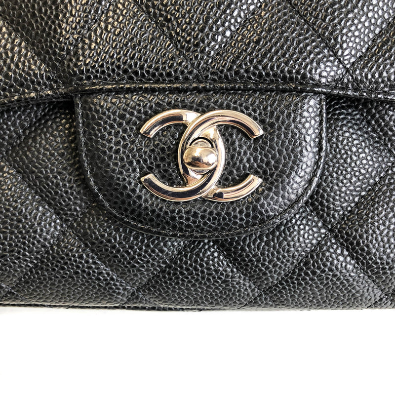 Single Flap Maxi in Black Caviar Leather with Silver Hardware