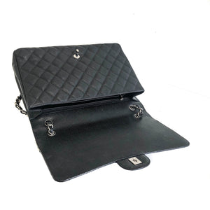 Single Flap Maxi in Black Caviar Leather with Silver Hardware