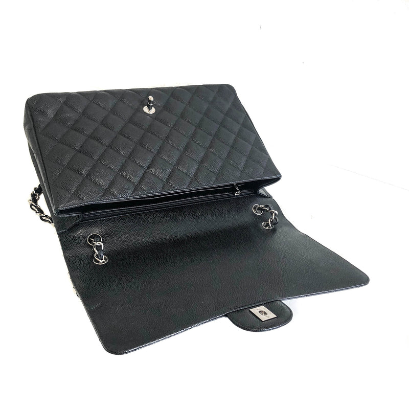 Single Flap Maxi in Black Caviar Leather with Silver Hardware