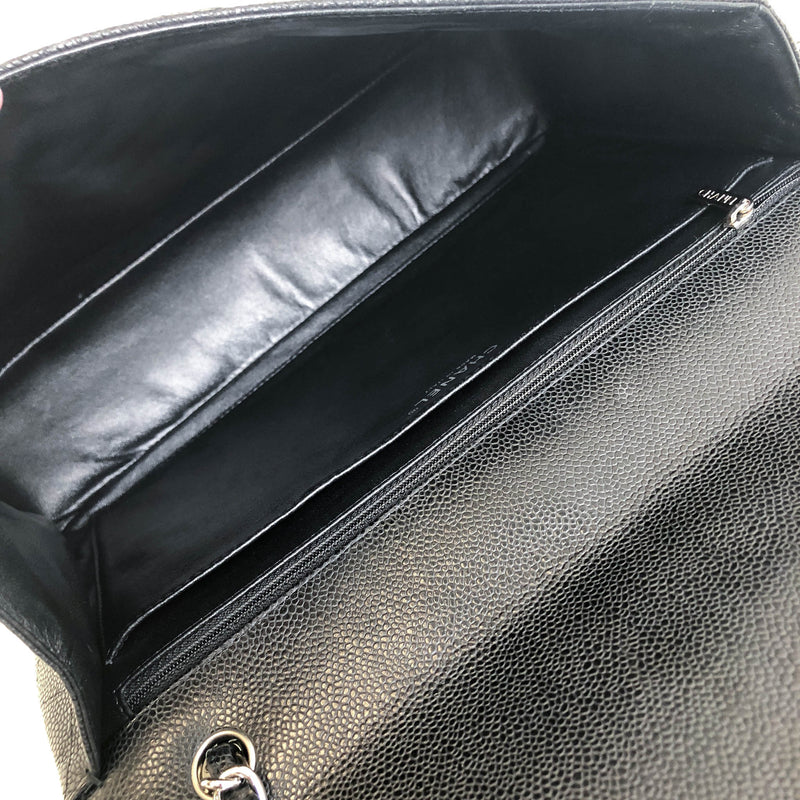 Single Flap Maxi in Black Caviar Leather with Silver Hardware