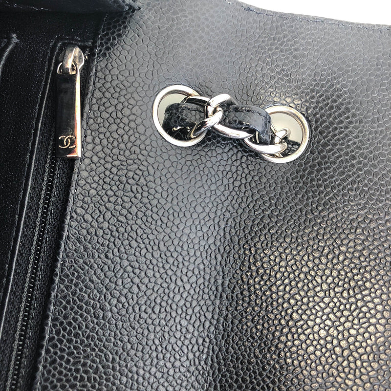 Single Flap Maxi in Black Caviar Leather with Silver Hardware
