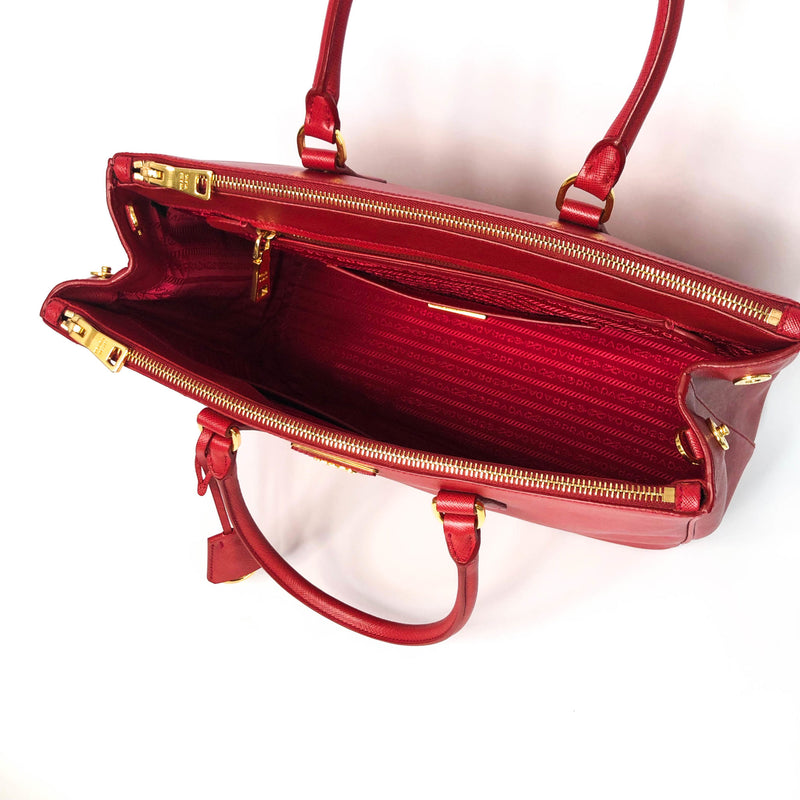 Red Prada Saffiano Lux Galleria Double Zip Satchel