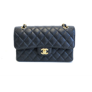 Small Flap Bag in Black Caviar with GHW