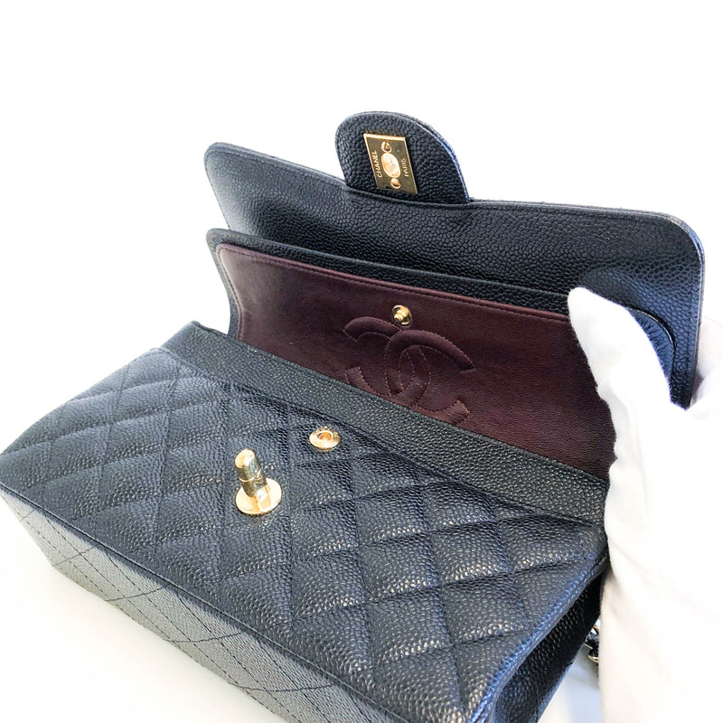 Small Flap Bag in Black Caviar with GHW