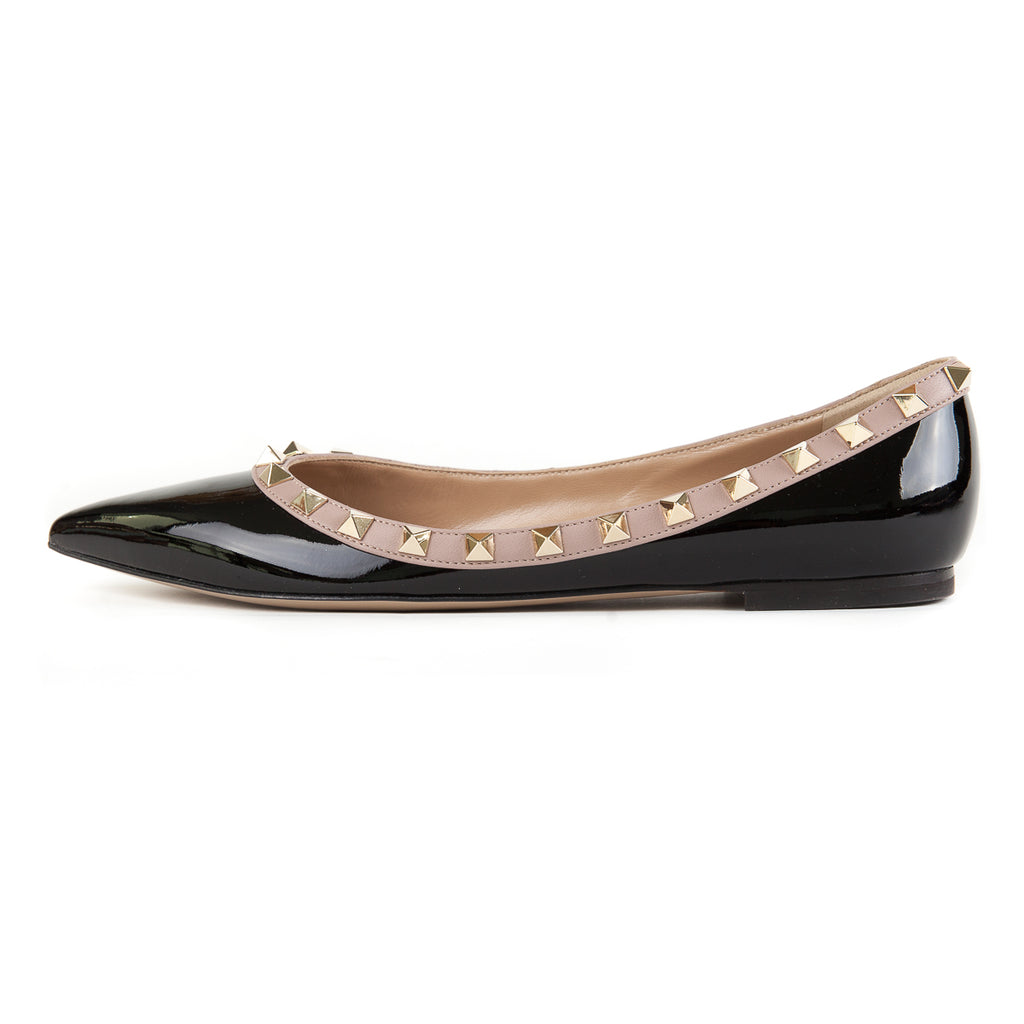 Rockstud Ballerina Flats in Black Patent