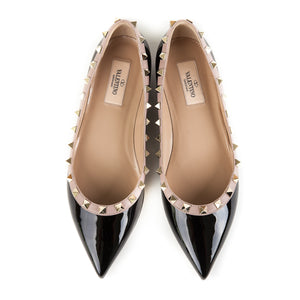 Rockstud Ballerina Flats in Black Patent