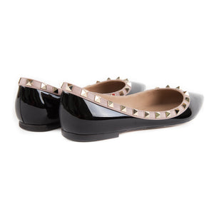Rockstud Ballerina Flats in Black Patent