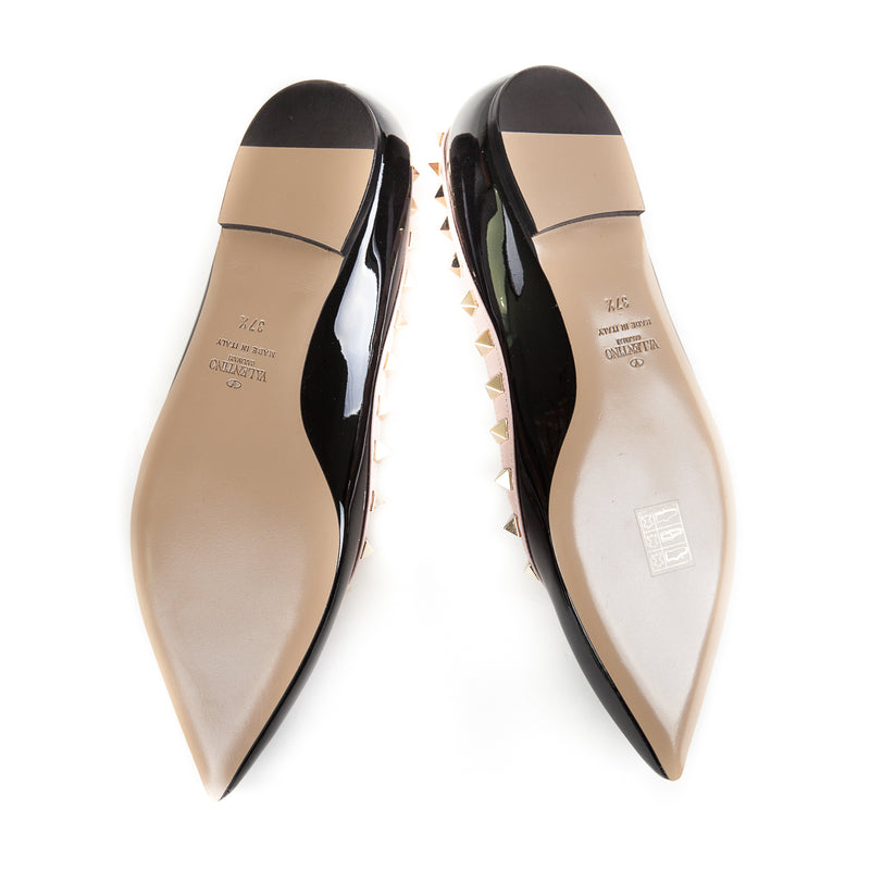 Rockstud Ballerina Flats in Black Patent