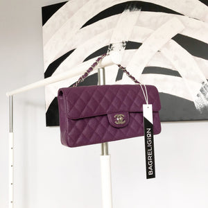 East West Purple Caviar Flap Shoulder Bag