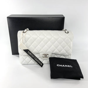 Caviar Double Flap Jumbo in White Caviar with SHW