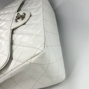 Caviar Double Flap Jumbo in White Caviar with SHW