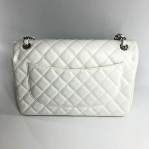 Caviar Double Flap Jumbo in White Caviar with SHW