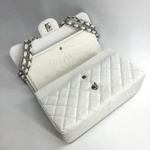 Caviar Double Flap Jumbo in White Caviar with SHW