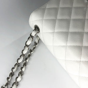 Caviar Double Flap Jumbo in White Caviar with SHW