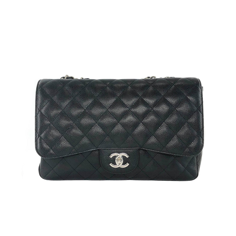 Single Flap Classic Jumbo in Black Caviar with SHW