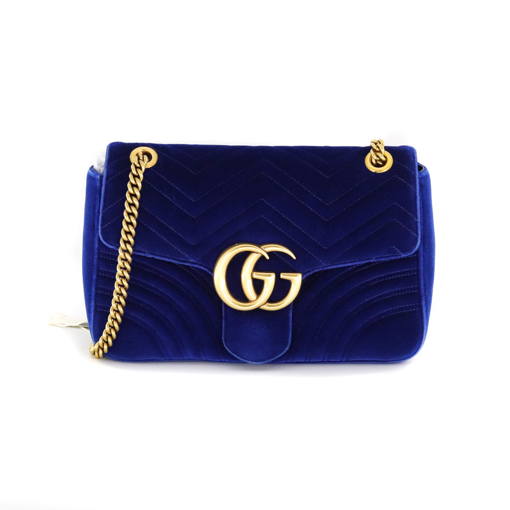 Marmont Matelasse Medium Shoulder Bag in Blue Suede