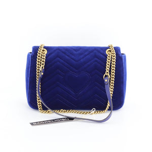 Marmont Matelasse Medium Shoulder Bag in Blue Suede