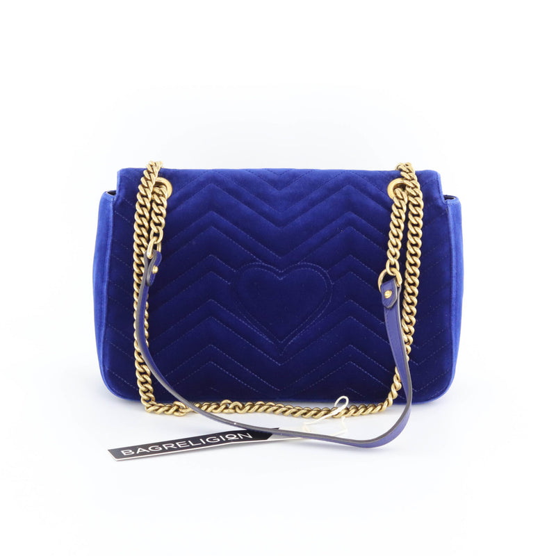 Marmont Matelasse Medium Shoulder Bag in Blue Suede