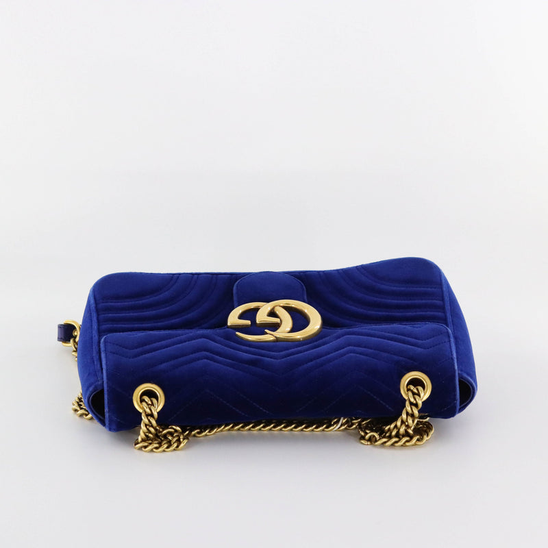 Marmont Matelasse Medium Shoulder Bag in Blue Suede