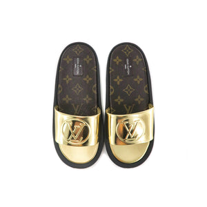 Women's Gold and Canvas Slides