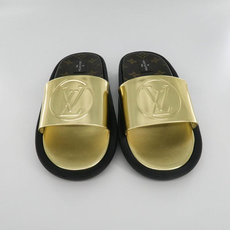 Women's Gold and Canvas Slides