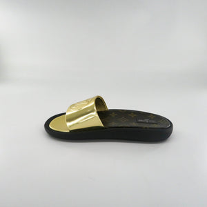 Women's Gold and Canvas Slides