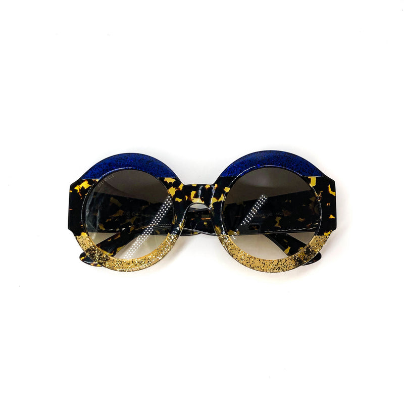 Glitter Stripe Round Sunglasses in Blue and Gold
