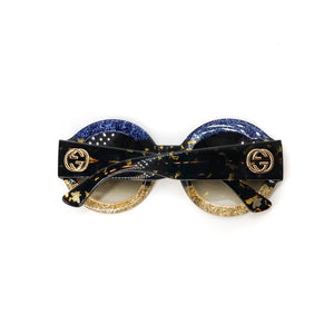 Glitter Stripe Round Sunglasses in Blue and Gold