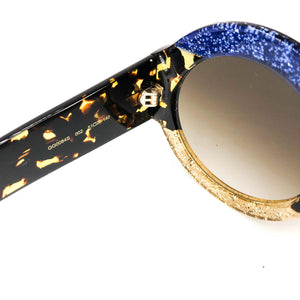 Glitter Stripe Round Sunglasses in Blue and Gold