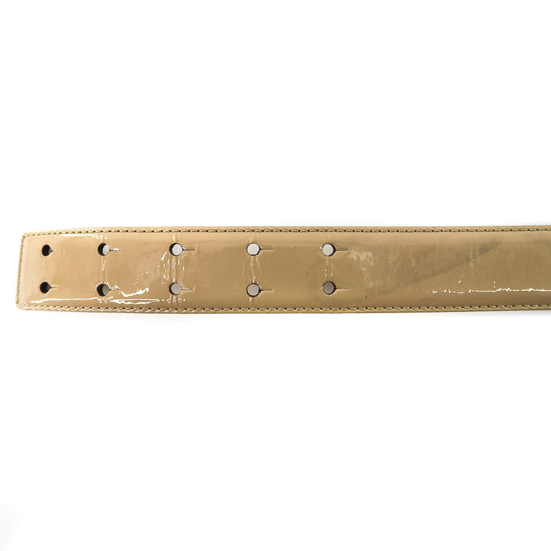 Silver Logo ''Moschino" Embellished Leather Belt in Beige