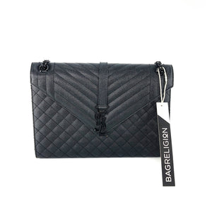 Large Envelope Chain Flap Bag Black