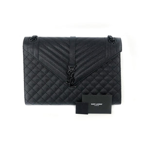 Large Envelope Chain Flap Bag Black