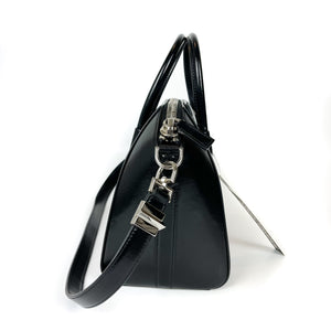 Small Antigona in Black Glossy Leather with Silver Hardware