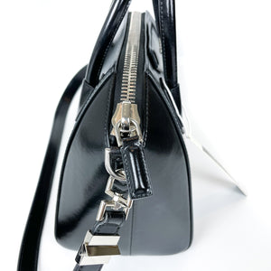 Small Antigona in Black Glossy Leather with Silver Hardware