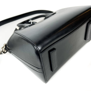 Small Antigona in Black Glossy Leather with Silver Hardware