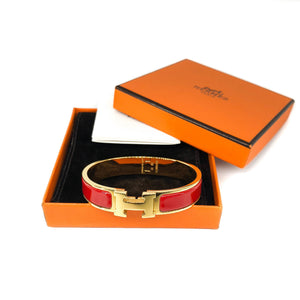 Red Clic H Bracelet in Gold Plated Enamel Bracelet Size PM