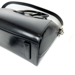 Small Antigona in Black Glossy Leather with Silver Hardware