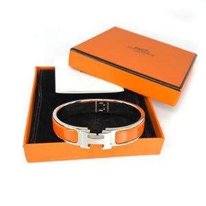 Orange Clic H Bracelet in Gold Plated Enamel Bracelet Size PM