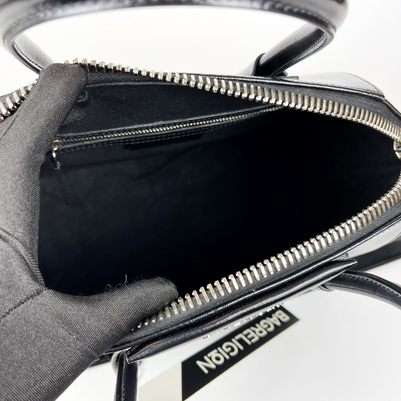 Small Antigona in Black Glossy Leather with Silver Hardware