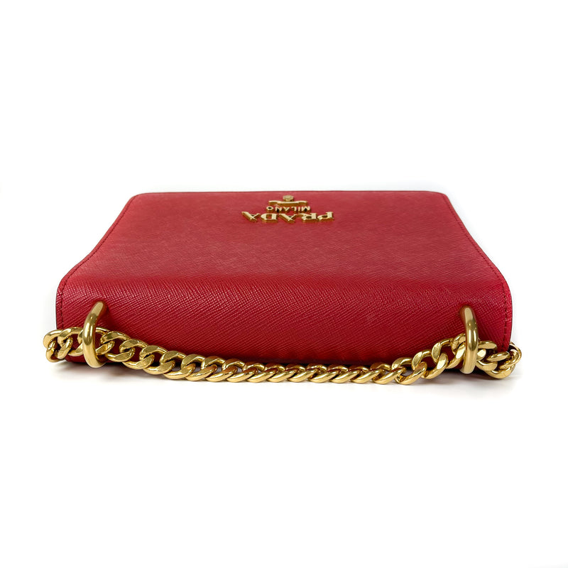 Prada Saffiano Lux Wallet on Chain - Gold Crossbody Bags, Handbags