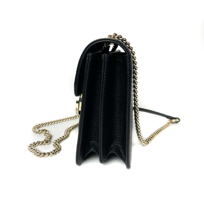 Black Interlocking GG Calfskin Leather Crossbody Bag with GHW