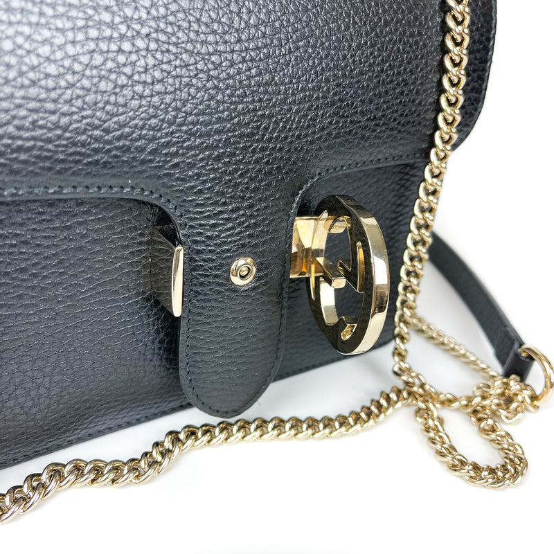 Black Interlocking GG Calfskin Leather Crossbody Bag with GHW