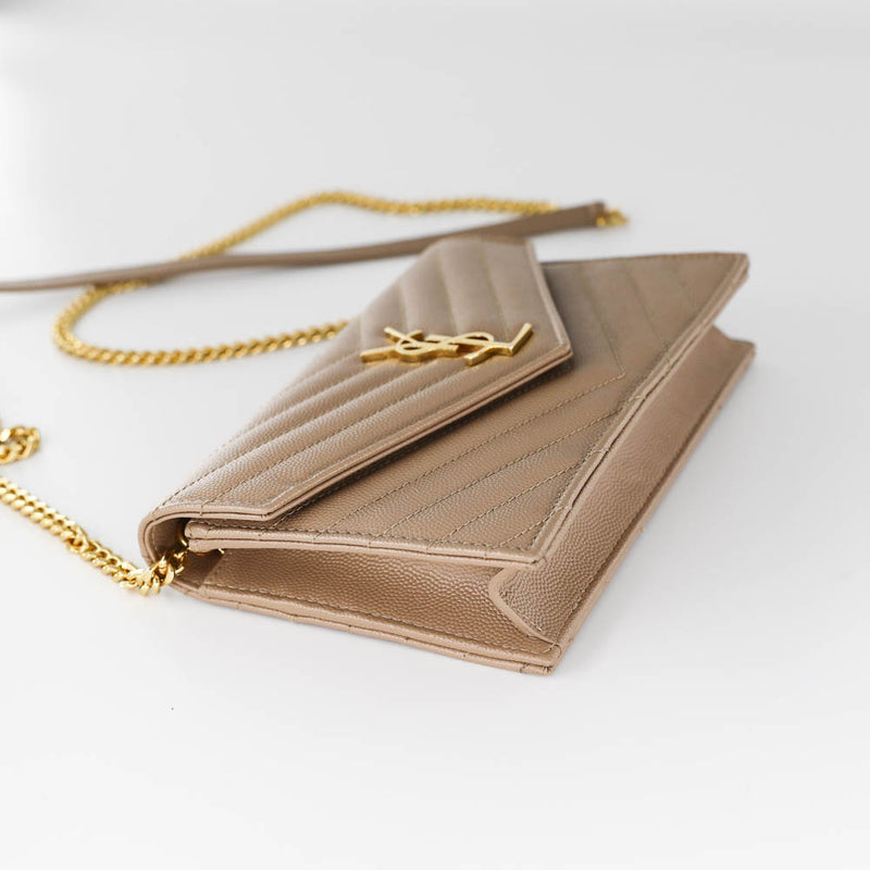 ysl wallet on chain dark beige