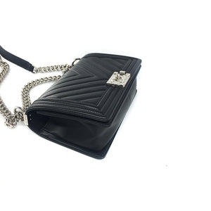 Le Boy Chevron Calfskin Flap Bag with Shiny Silver Hardware