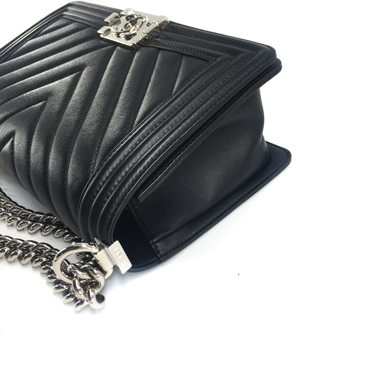 Le Boy Chevron Calfskin Flap Bag with Shiny Silver Hardware