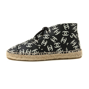 Black White CC Logo High Top Lace Up Espadrilles