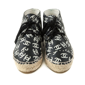 Black White CC Logo High Top Lace Up Espadrilles