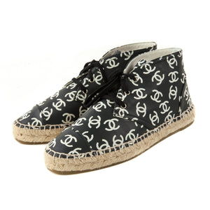 Black White CC Logo High Top Lace Up Espadrilles